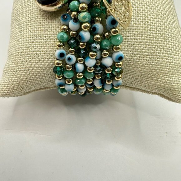 Set of Three Beaded Stack Bracelets Evil‎ Eye and Charms Accents - Picture 3 of 6